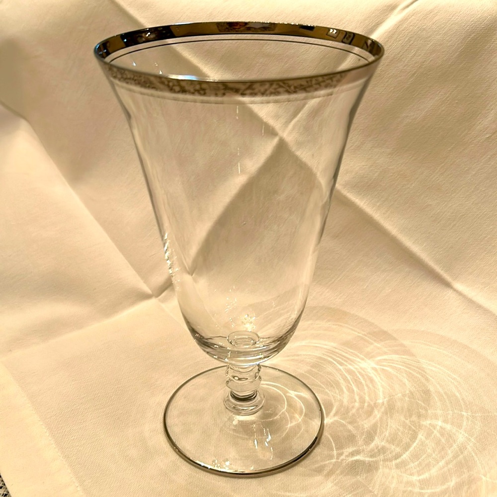Bryce, Debut Set of 4 Vintage crystal ice tea glasses, platinum trim, base, ring